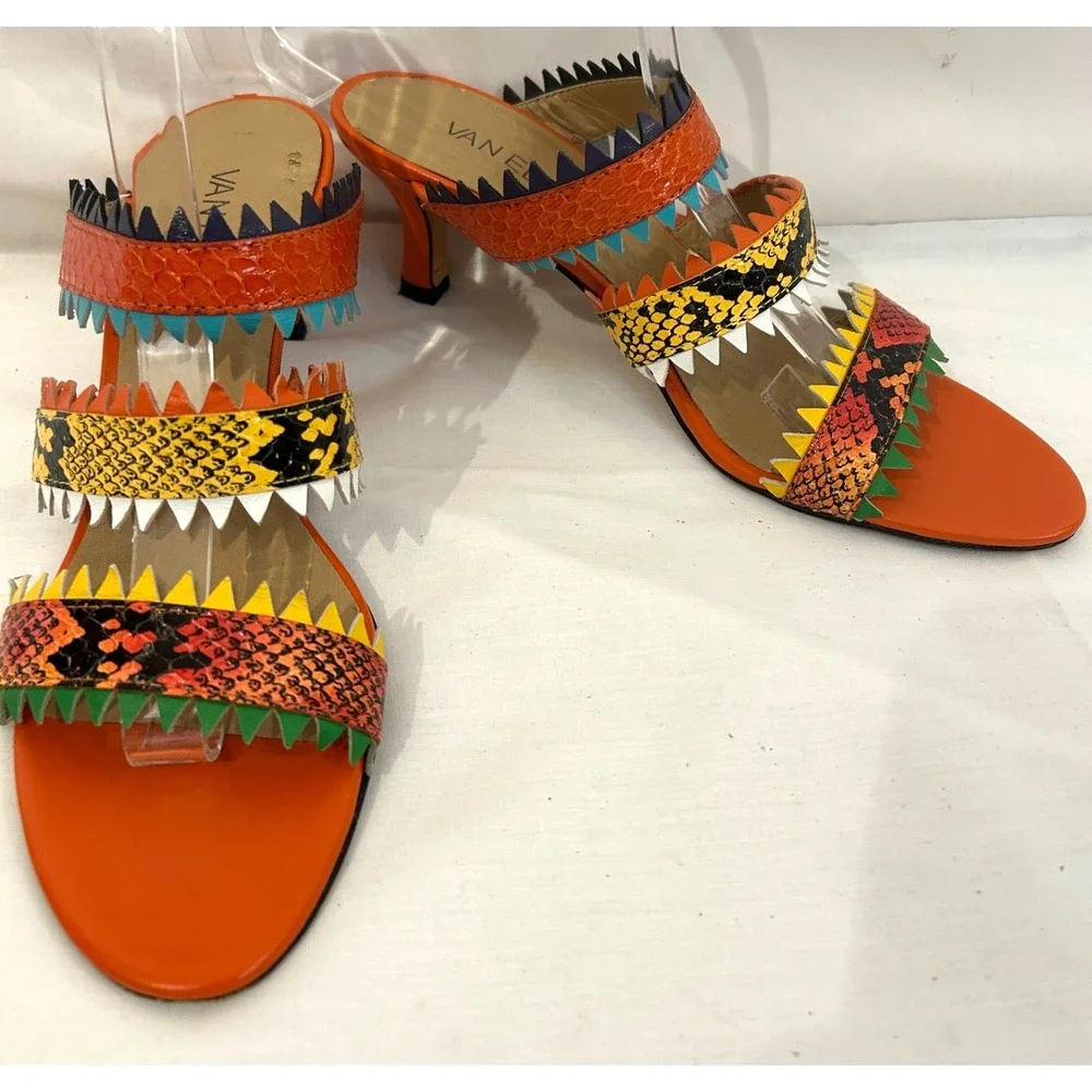 Vaneli Sandals Womens Size 9M Snake Skin Bareback Multi-color Aztec Strappy Heel
